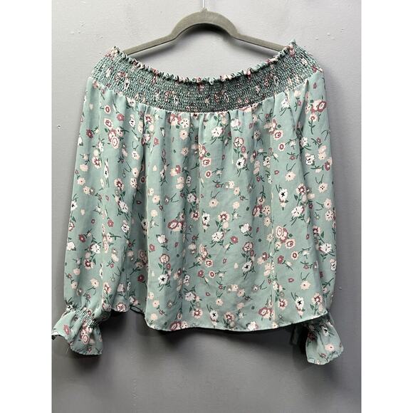 Wild‎ Blue Sadie Robertson Blouse Womens Large Off-Shoulder Smocked Floral - Picture 2 of 6